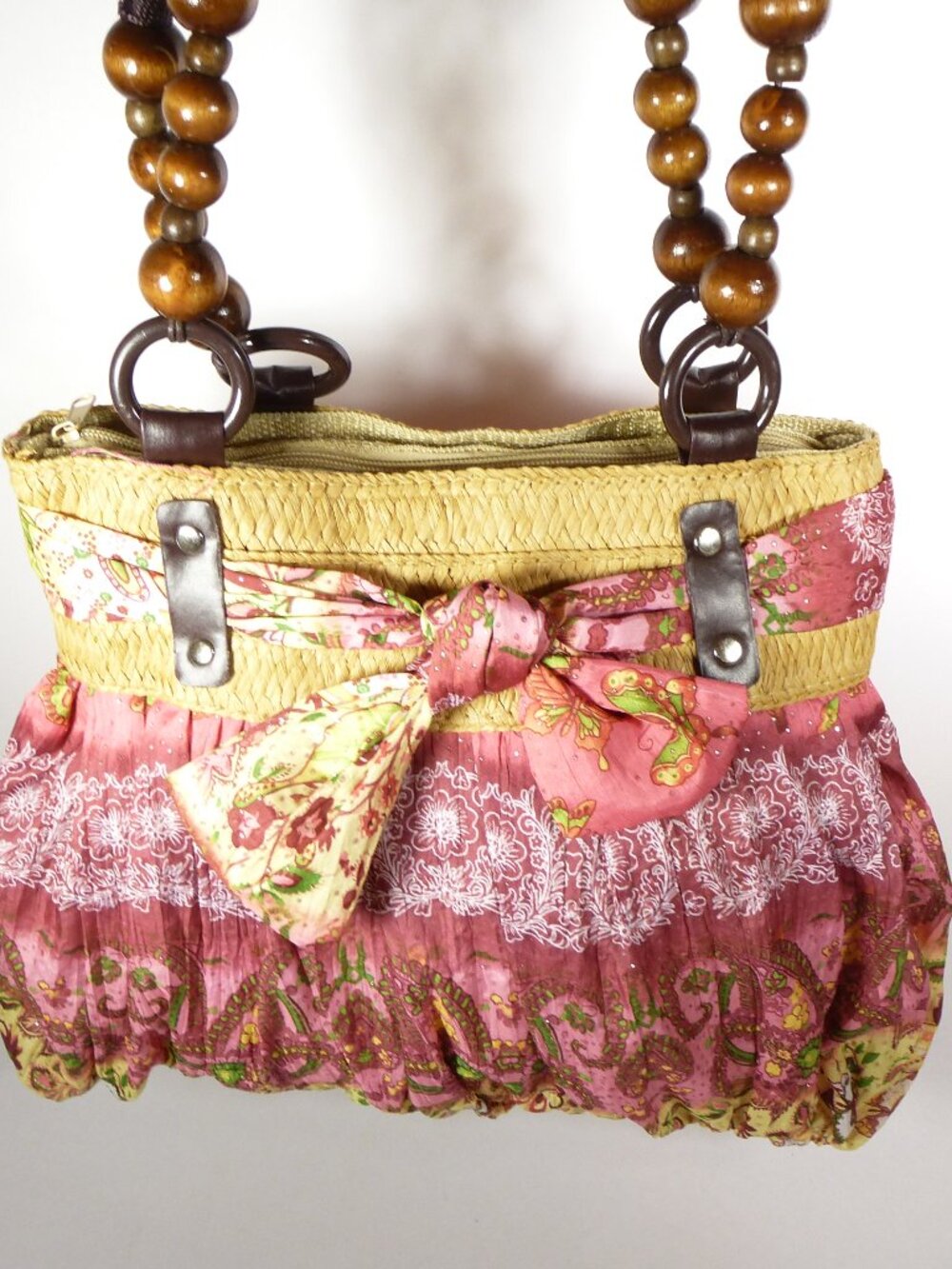 New pink, ivory and green paisley cloth handbag